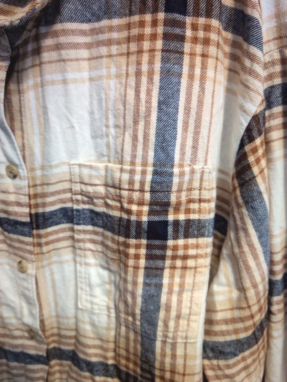 Old Navy Cream, Brown & Blue Plaid Button-Front Shirt - Picture 9 of 13